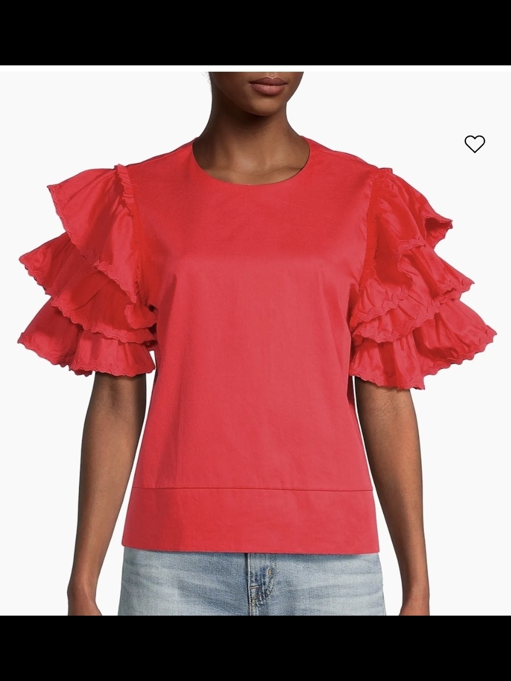Women's Red Ruffle Sleeve Crewneck Blouse